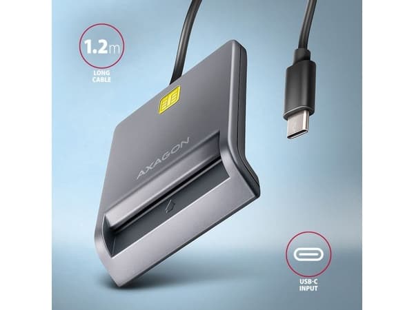 AXAGON CRE-SM3TC, USB-C FlatReader Contact Card Reader Smart Card (eCard), kaapeli 1,2 m
