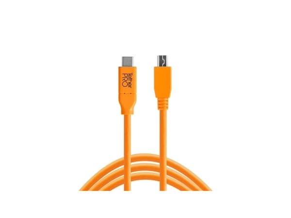 Tether Tools TetherPro - USB-kabel - USB-C (hane) till mikro-USB typ B (hane) - USB 2.0 - 3 A - 4.6 m - högsynligt orange