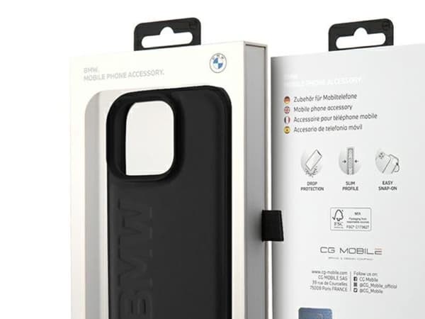 BMW Leather Hot Stamp MagSafe-skal för iPhone 16 Pro Max - Svart