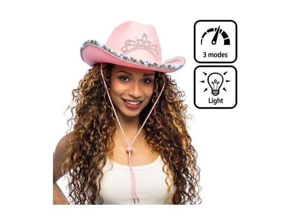 Pink cowboyhat med LED lys