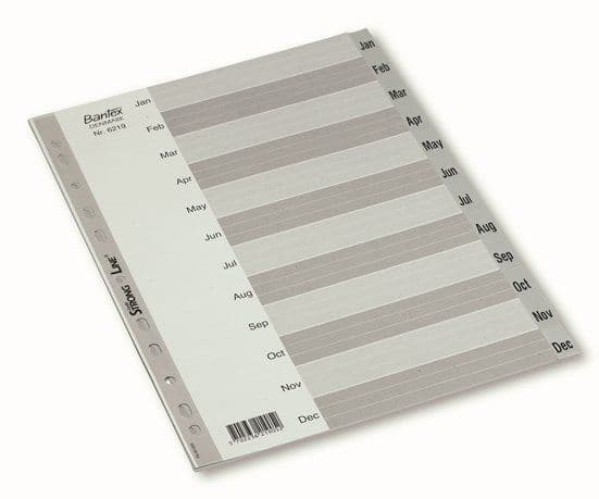 Register, Bantex 6219, A4, plast jan-dec, grå