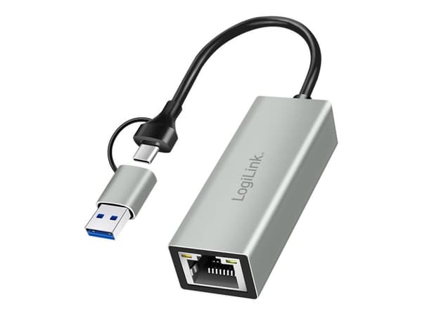 LogiLink UA0238B, RJ45, USB Type-C/Type-A, harmaa
