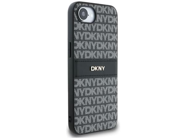 DKNY Repeat Texture Pattern med ton-i-ton stripe-deksel for iPhone 16e - svart