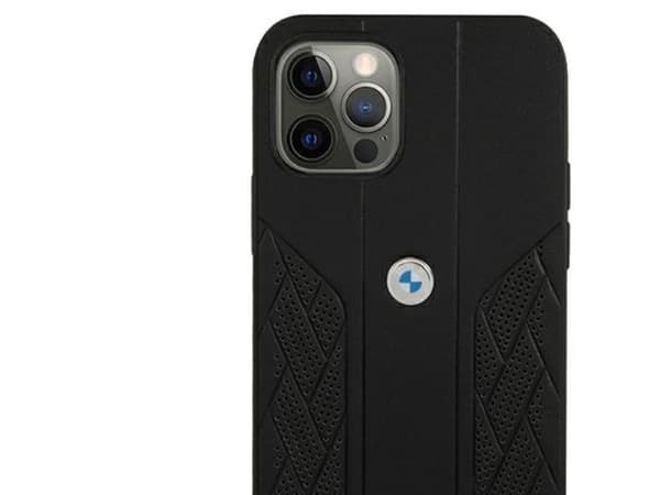 BMW läder Curve perforerat mobilskal för iPhone 12 Pro Max - Svart