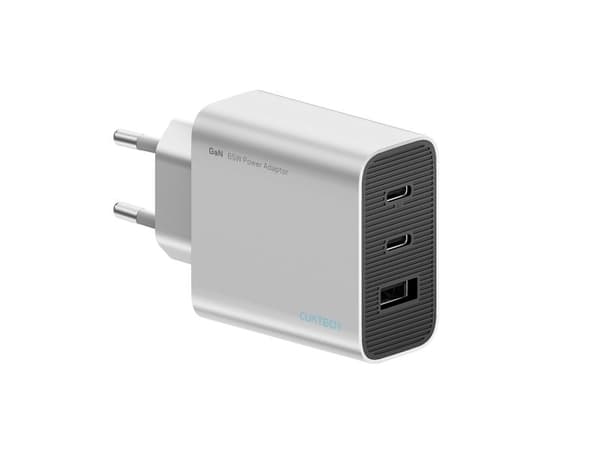 Cuktech 65W GaN 2xUSB-C 1xUSB-A verkkovirtalaturi - Harmaa