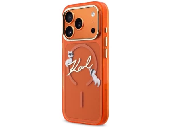 Karl Lagerfeld IML Choupettes Karl Script Logo MagSafe Case for iPhone 17 Pro - Orange