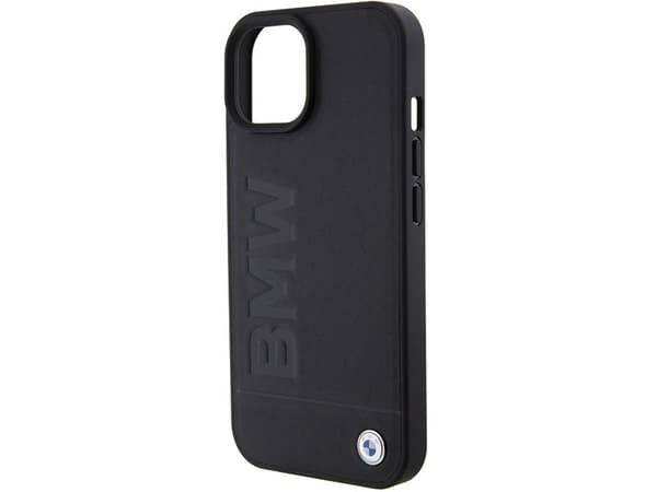 BMW lær hot stamp-deksel til iPhone 15 Plus - svart