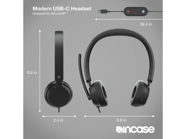 Incase Designed by Microsoft Modern USB-C Headset, Kabel, Kontor/callcenter, Headset, Svart