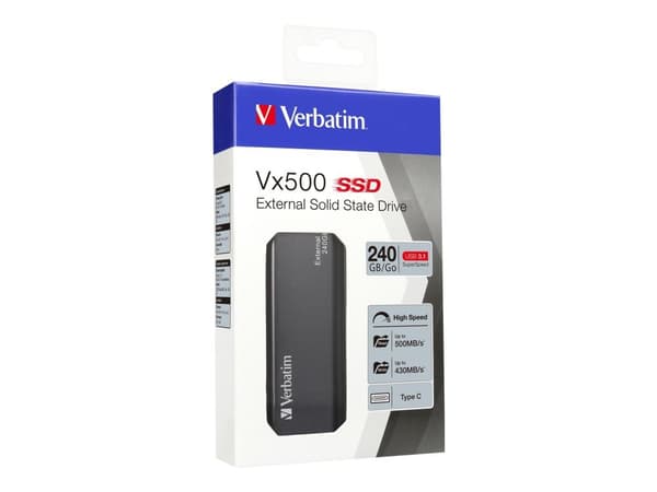 Verbatim Vx500 - SSD - 240 GB - extern (bärbar) - USB 3.1 Gen 2 (USB-C stikforbindelse) - rymdgrå