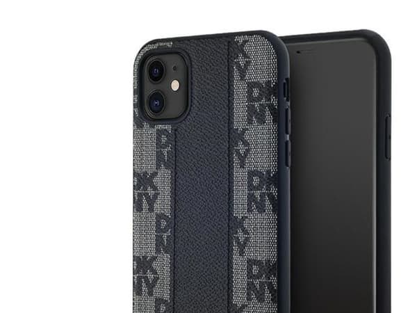 DKNY Leather Checkered Mono Pattern MagSafe Case for iPhone 11 / Xr - Black