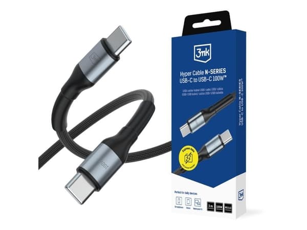 3mk Hyper Cable N-SERIES USB-C / USB-C 3m PD 3.0 QC 3.0 20V / 5A 100W - svart