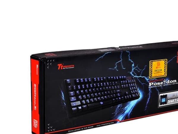 Thermaltake POSEIDON Z, USB, QWERTY, PC/server, Sort, Blå, Monoton