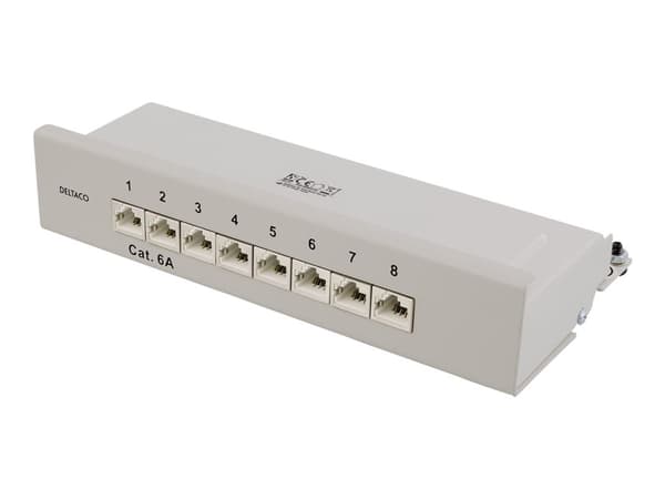 DELTACO PAN-210 - Patch-panel - väggmontering - CAT 6a - RJ-45 X 8 - grå