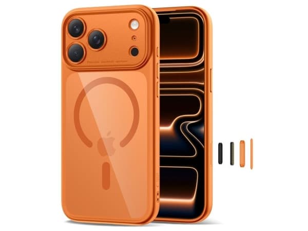 Tech-Protect Magpeak MagSafe CC-skal för iPhone 17 Pro - Transparent orange