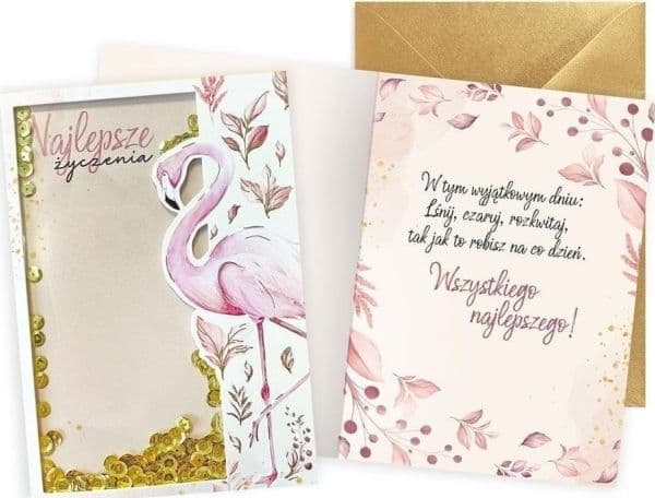 Gratulasjonskort B6 konfetti flamingo