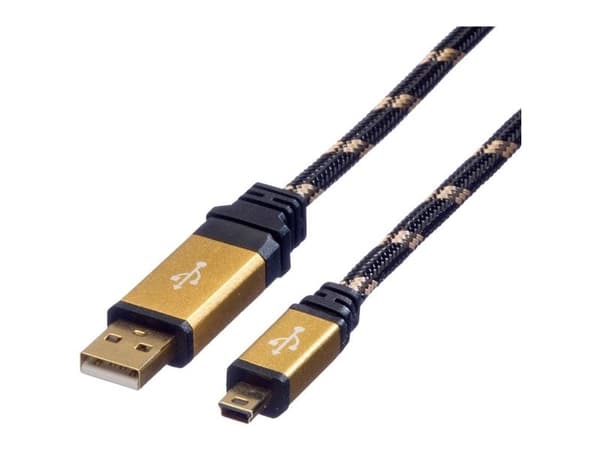 ROLINE 11.02.8822, 1,8 m, USB A, Mini-USB B, USB 2.0, Hankjønn/hankjønn, Sort, Gull