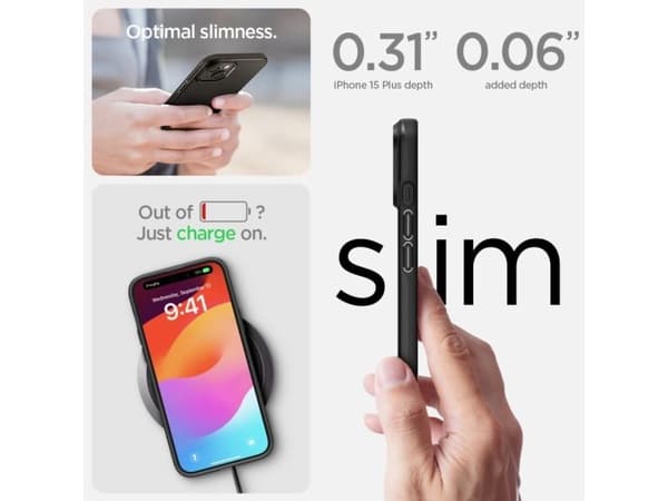 Spigen ACS06639, Suojus, Apple, iPhone 15 Plus, 17 cm (6.7"), Musta
