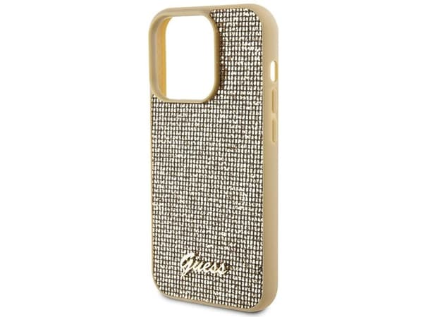 Guess Disco metal script-deksel til iPhone 15 Pro - gull