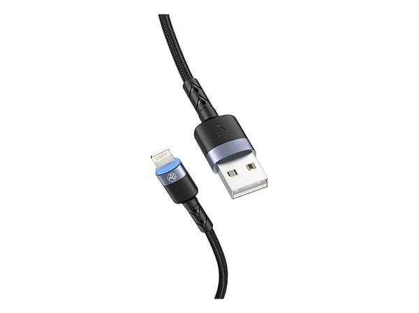 Tellur datakabel USB til Lightning LED, nylon flettet, 1,2 m sort
