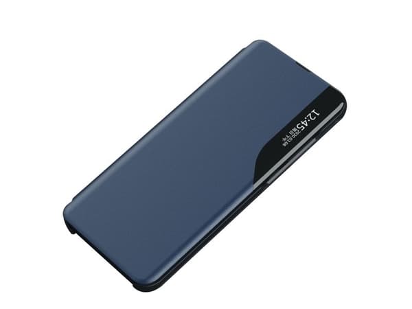 Eco Leather View-deksel med klaff og stativ til iPhone 16e / 17e - blå