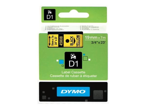 Textremsa, Dymo D1, 19 mm, svart/gul