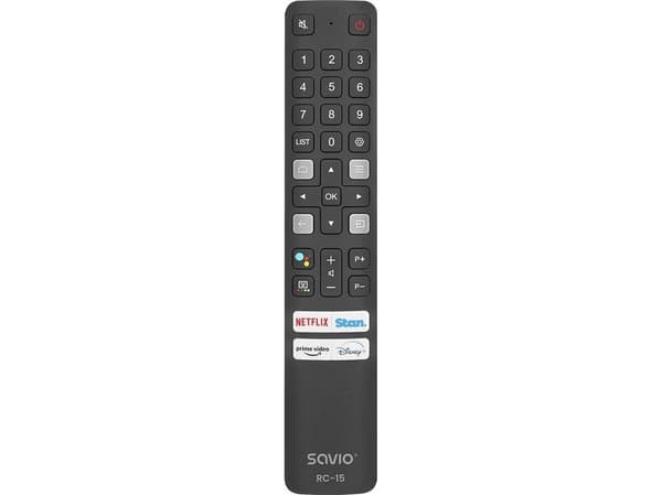 Savio RC-15 universal remote control/replacement for TCL SMART TV, TV, IR Kabelfri, Trykknapper, Sort