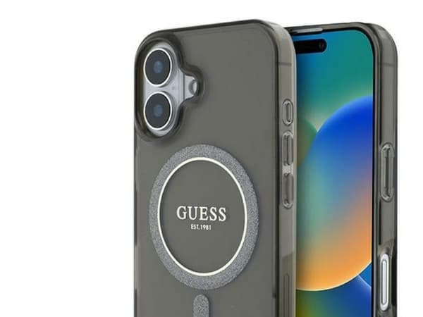 Guess IML glitter sirkel MagSafe-deksel til iPhone 16 - svart