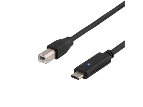 Deltaco USB 2.0 kaapeli, Typ C - Typ B , 2m, musta, 2 m, USB C, USB B, USB 2.0, Musta