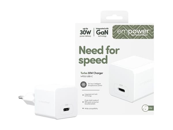 empower by PanzerGlass - Strömadapter - 30 Watt - Strömmatning 3.1 (USB-C) - silvervit