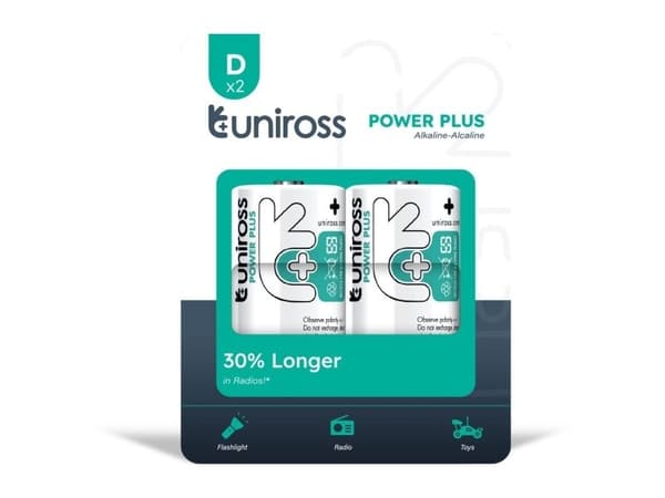 Power Plus alkaliska batterier D/LR20 1,5 V – PK2