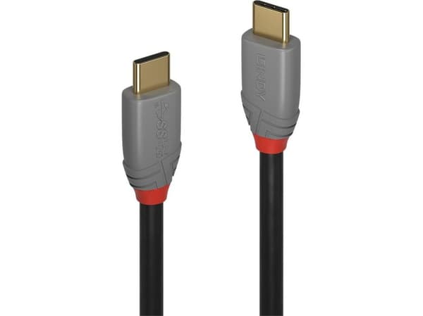 Lindy 36900, 0,5 m, USB C, USB C, 10 Gbit/s, Musta, Harmaa