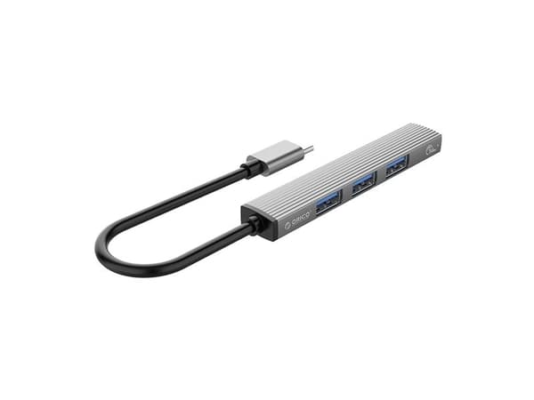 Orico USB-hub 4 porter input USB-C 3.0 output 1x USB-A 3.0 + 3x USB-A 2.0 kabel 0,15 m grå
