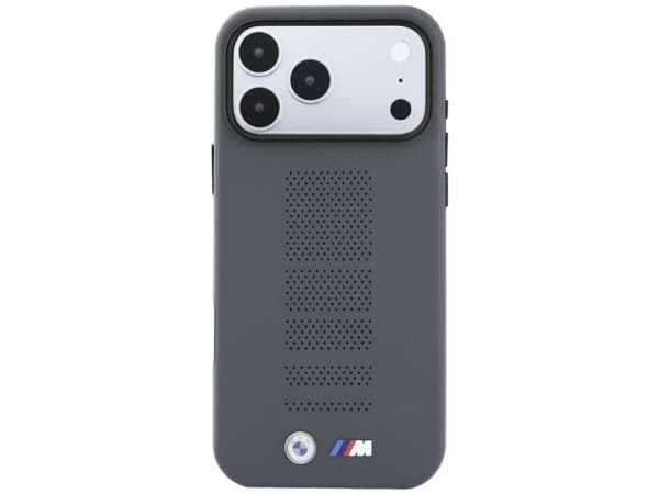 Etui BMW M Blue Perfo Metal Logo MagSafe do iPhone 18 Pro Max / 17 Pro Max szary