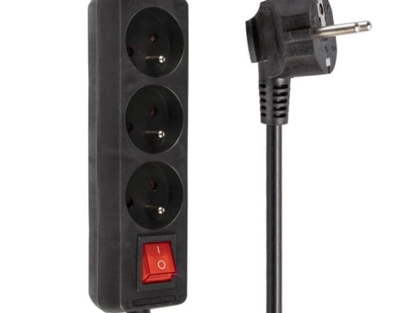 Standard Libox power strip with 3 sockets 1.5m, black (LB0081B-1,5)