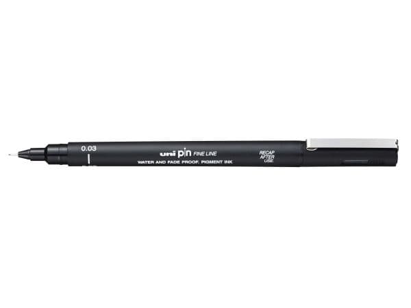 Uni-Ball Pin 03, Sort, Sort, Plast, Rund, Rustfritt stål, 0,3 mm