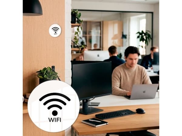 Skylt med Wi-Fi-ikon, Ø 10 cm, aluminium, vit