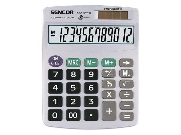 Sencor SEC 367/12 - Skrivebordskalkulator - 12 siffer - solcellepanel, batteri - grå