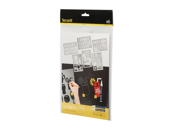 Securit® stencilsæt med seks bogstaver og tal og figurer