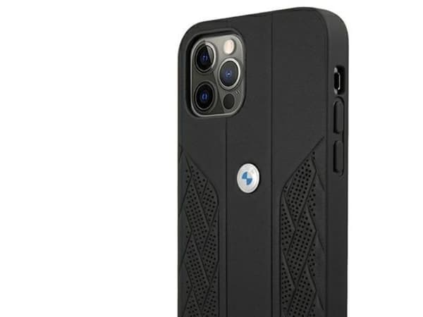 BMW läder Curve perforerat mobilskal för iPhone 12 Pro Max - Svart