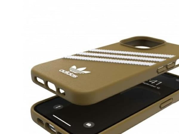 Adidas OR formstøpt PU-deksel til iPhone 13 Pro / iPhone 13 - beige og gull