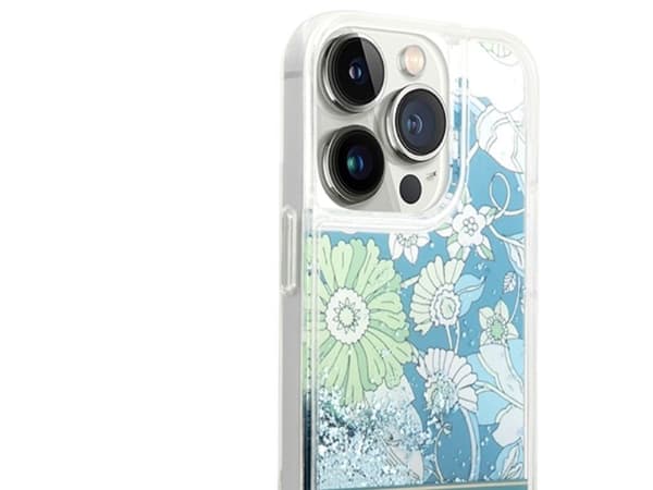 Guess Flower Liquid Glitter-skal för iPhone 14 Pro Max - grön