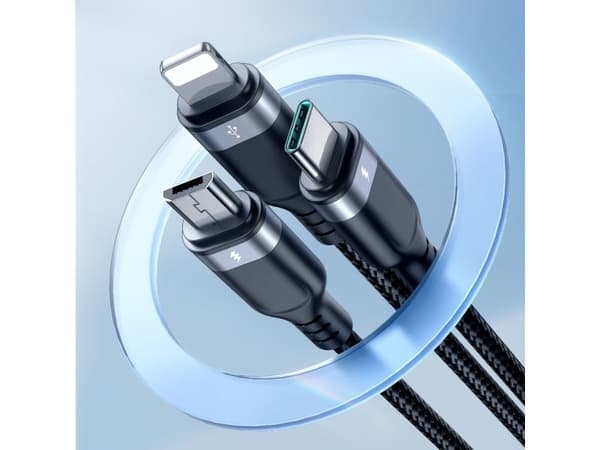 USB-kabel Joyroom USB-A - USB-C + microUSB + Lightning 0,3 m sort (6956116708979)