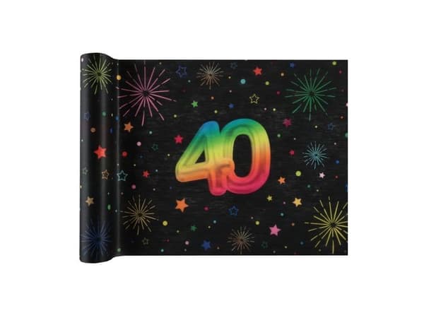 Svart og regnbue bordløper, 40 år
