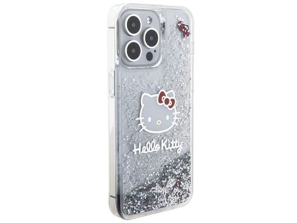 Hello Kitty Liquid Glitter Charms Kitty Head dėklas iPhone 15 Pro Max - sidabrinis