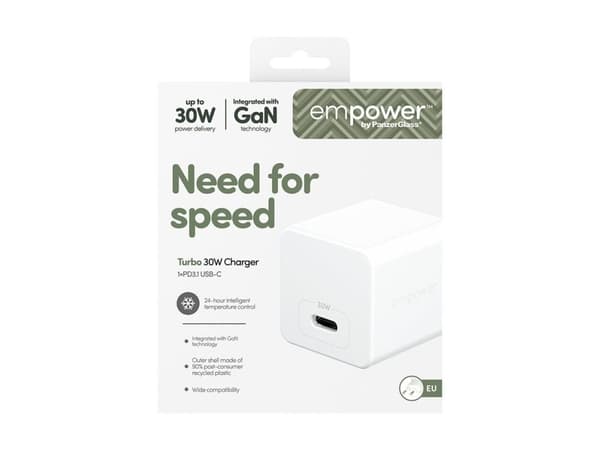 empower by PanzerGlass - Strömadapter - 30 Watt - Strömmatning 3.1 (USB-C) - silvervit