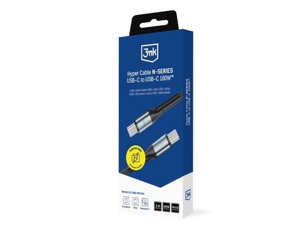 3mk Hyper Cable N-SERIES USB-C / USB-C 3m PD 3.0 QC 3.0 20V / 5A 100W - svart