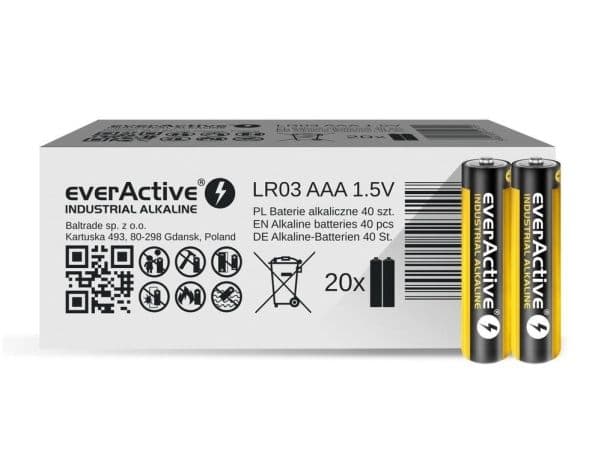 Everactive EVLR03S2IK, Engangsbatteri, AAA, Alkalinsk, 40 stykker, 1100 mAh, 5 år