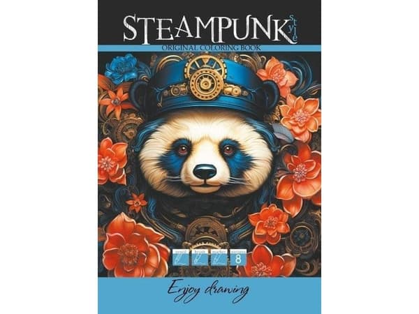 A4 målarbok med 8 bilder Steampunk Panda |