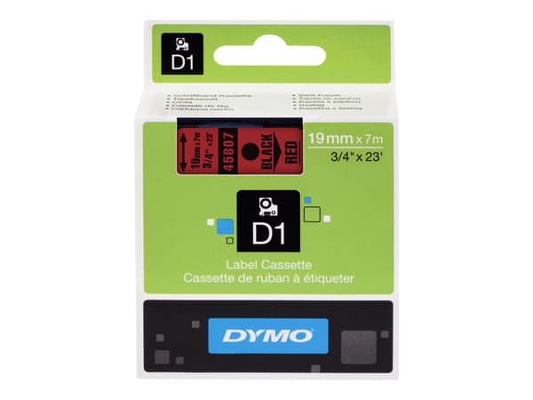 Texttejp, Dymo D1, 19 mm, svart/röd