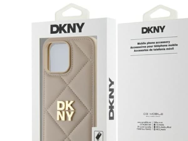 DKNY Quilted Stack Logo iPhone 14 Pro Max Case - Beige